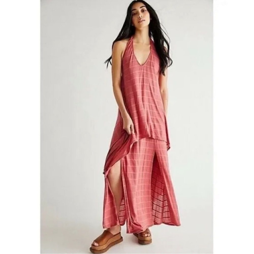 Free People Beach Blue Chrissy Halter Silt Side Maxi Dress Sz M